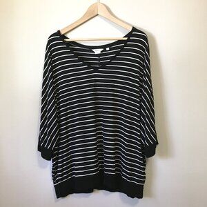 B&W Striped Dolman Half Sleeve V-Neck Viscose Relaxed Top Size XXL